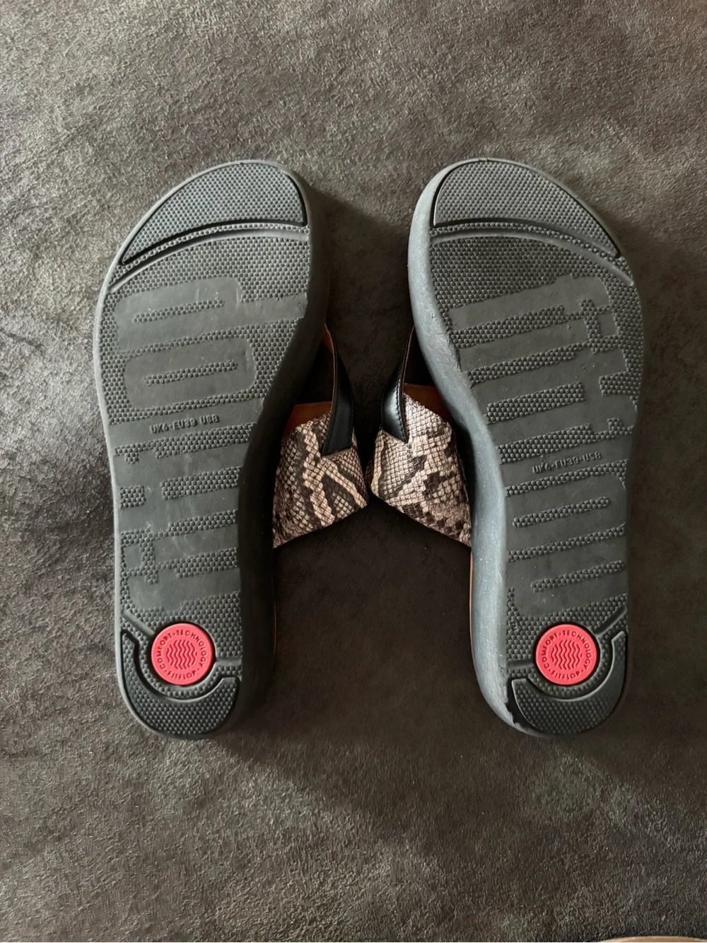 Fitflop Snake-Print Thong Sandals in Brown and Gray